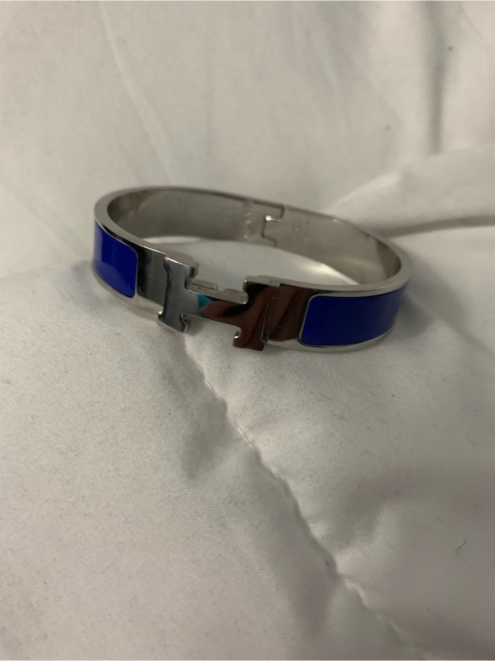 Blue Enamel Hinge Cuff Bracelet Unisex 17cm Small.